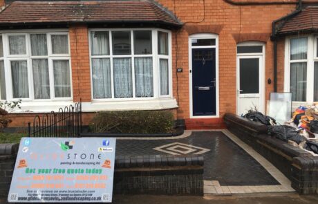 Bespoke diamond-patterned block paving entrance and step design, adding significant curb appeal to this Catshill property.